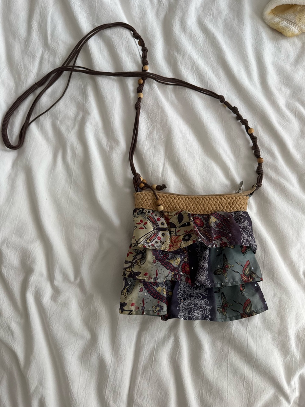 Boho Patchwork Crossbody Bag in Brown and Multi-Color